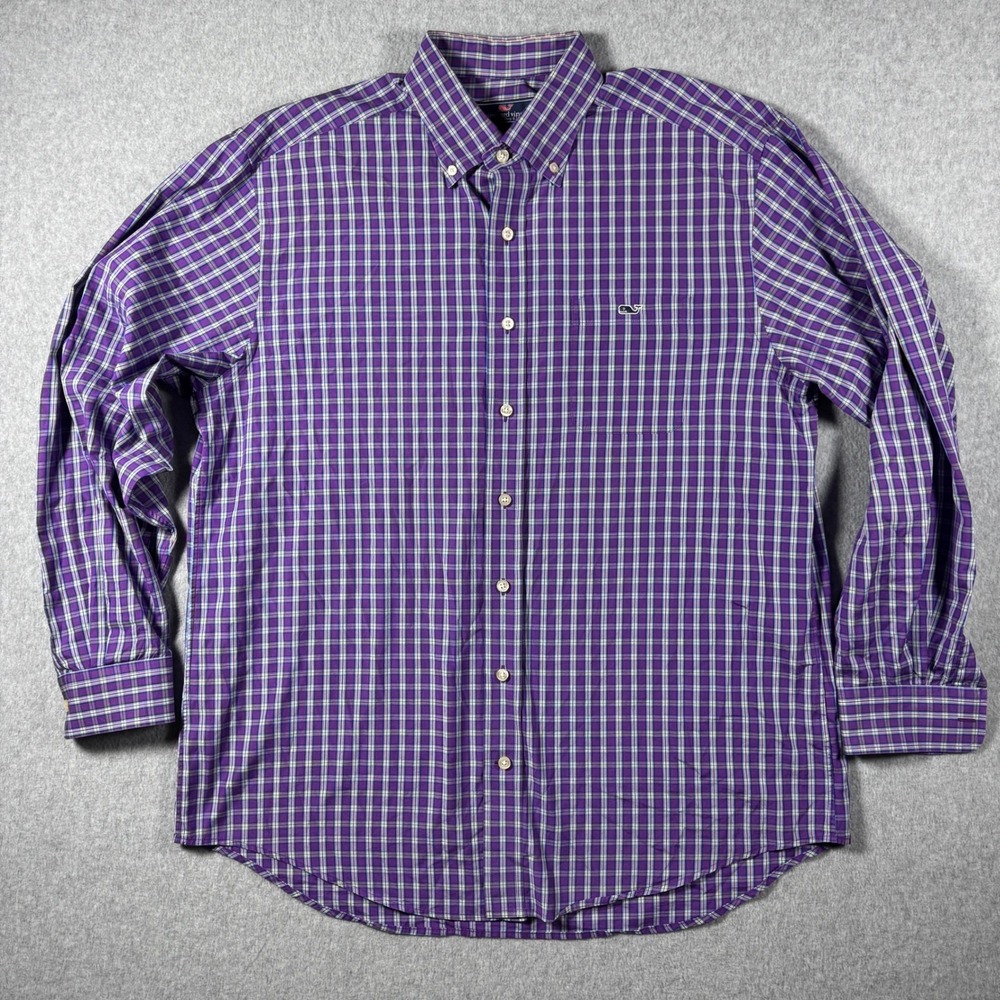 Vineyard Vines Tucker Shirt Mens Large Purple Plaid Cotton Button Down LS Preppy